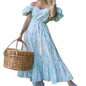 Love Shack Fancy X Target Estelle Blue Floral Puff Sleeve Midi Dress Size 10 NEW